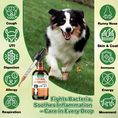 Carmelie herbal drops packaging highlighting skin health support for pets.