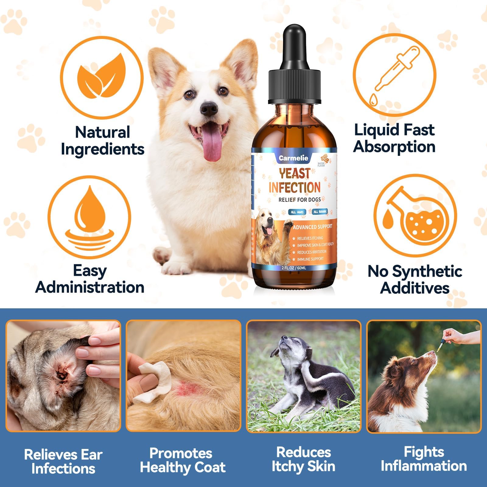 Carmelie Yeast Relief dog ear drops with pipette for easy application