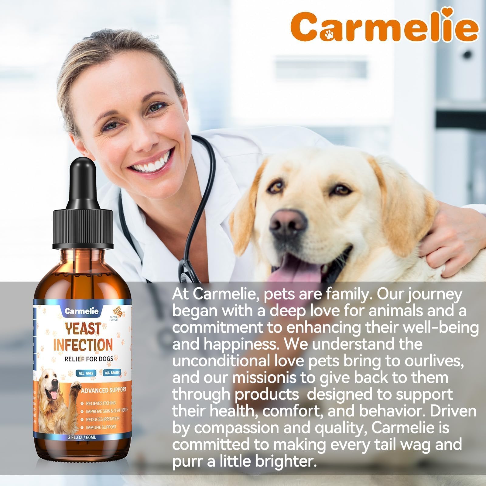 Carmelie owner applying drops during morning routine for itch support