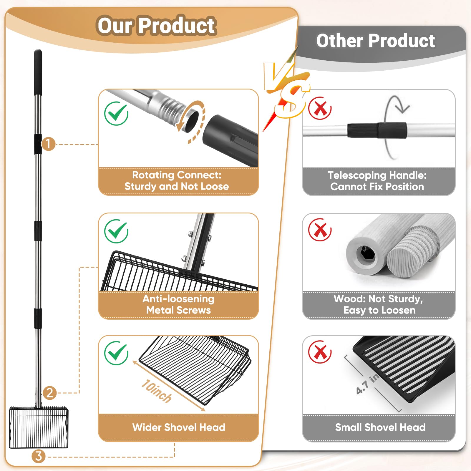 CAROD 4-in-1 sifter shovel design for litter sand hay tasks