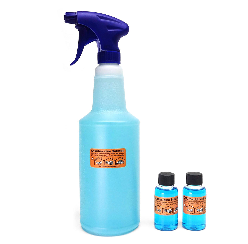CAROLINACUSTOMCAGES Chlorhexidine Solution 2% 32oz Sprayer for reptile habitat cleaning and maintenance