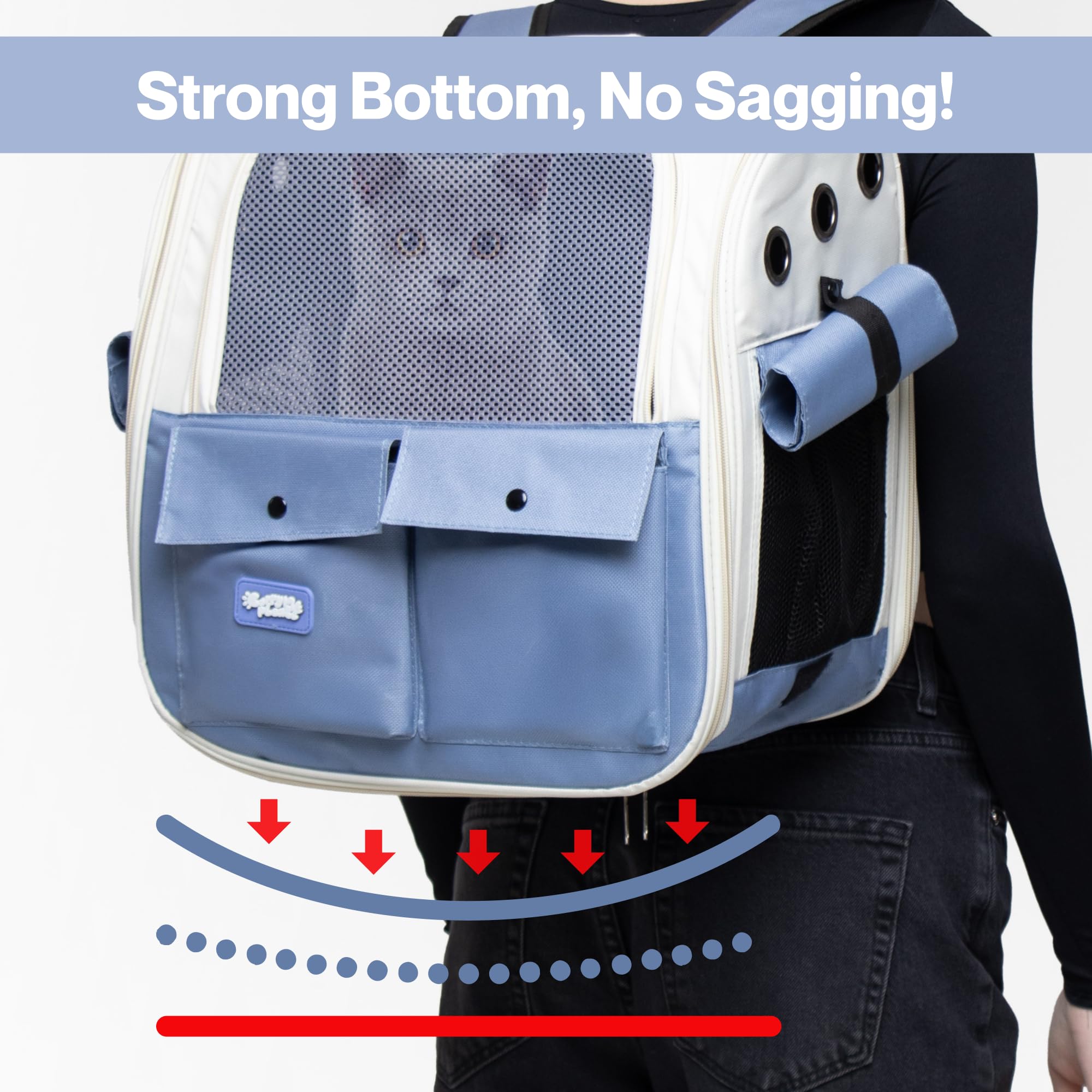 Carry Me Please blue dog carrier backpack hiking-ready at-a-glance view for trails.