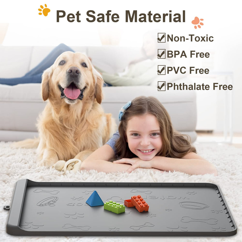 Carry360 dog food mat high edges gray prevents spills