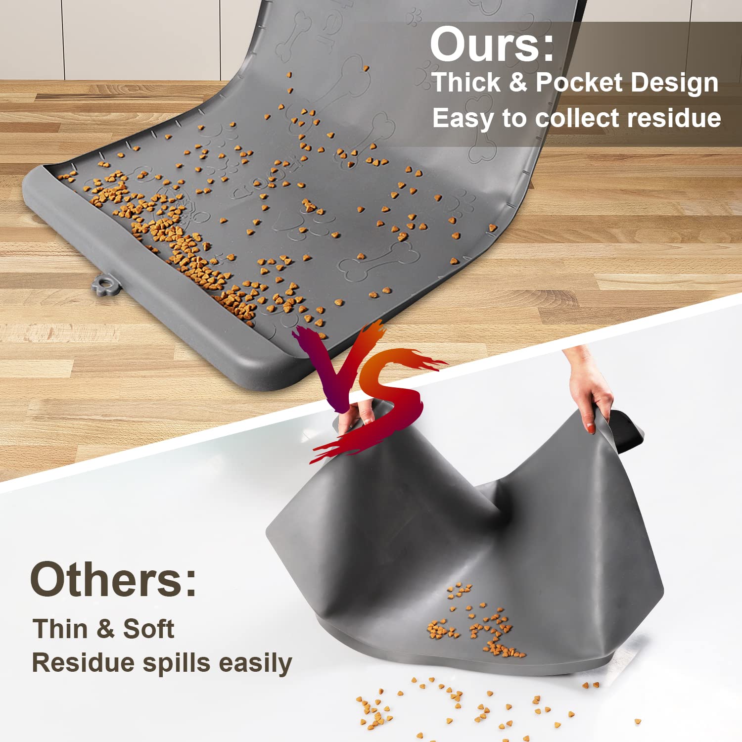 Carry360 dog food mat waterproof gray keeps floors dry