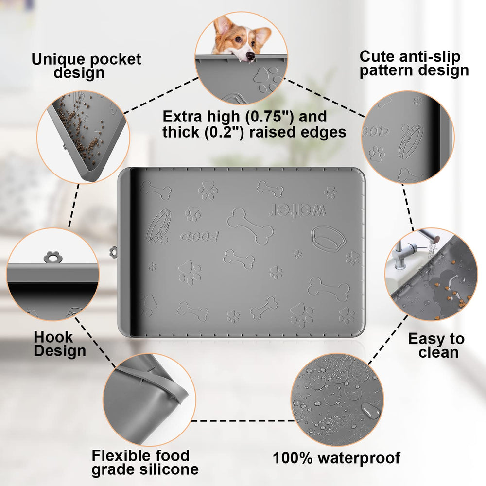 Carry360 dog food mat waterproof gray protects floors from damp messes and leaks.