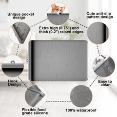 Carry360 dog food mat waterproof gray protects floors from damp messes and leaks.