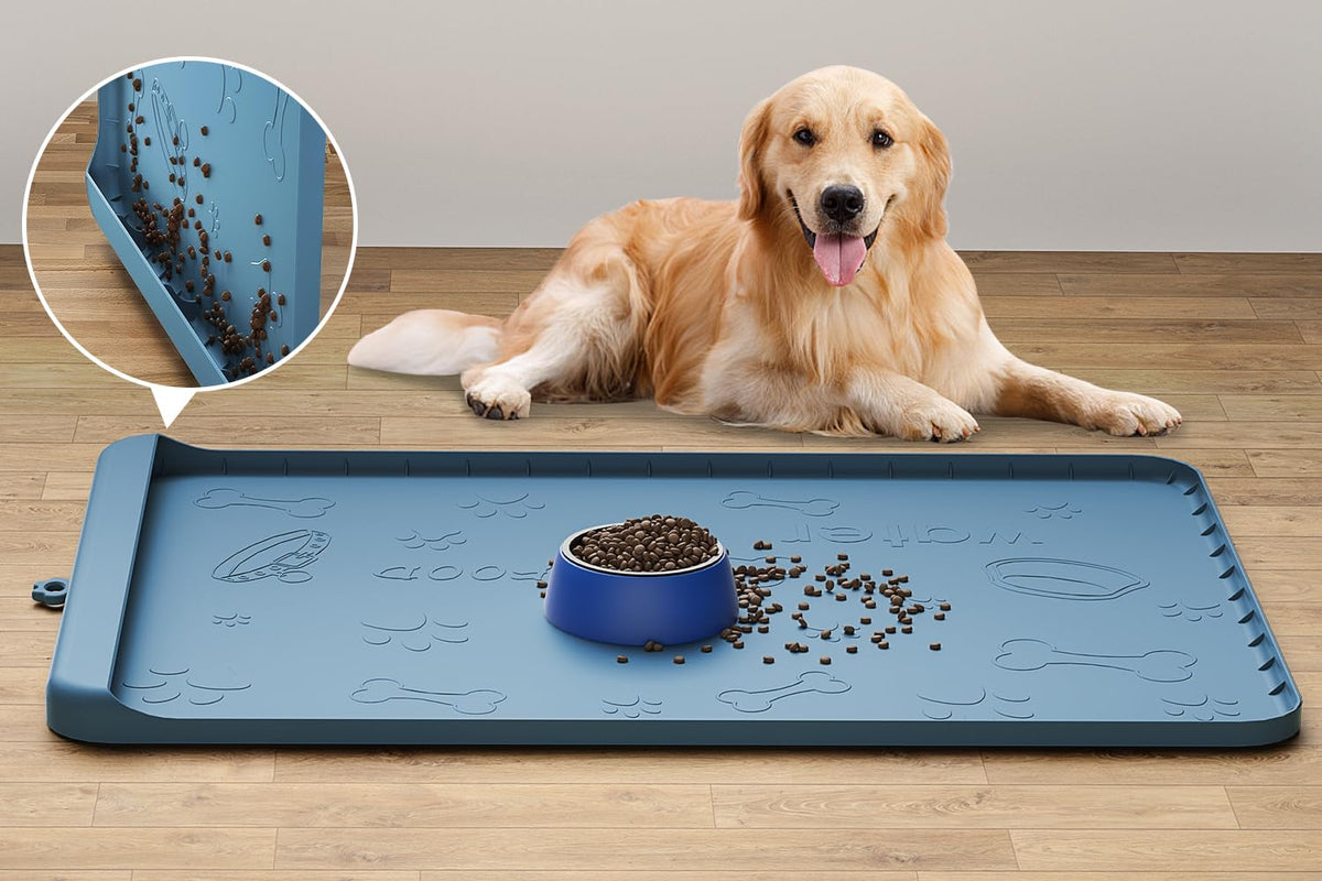 Carry360 dog mat overview with 36x24 coverage for multiple bowls