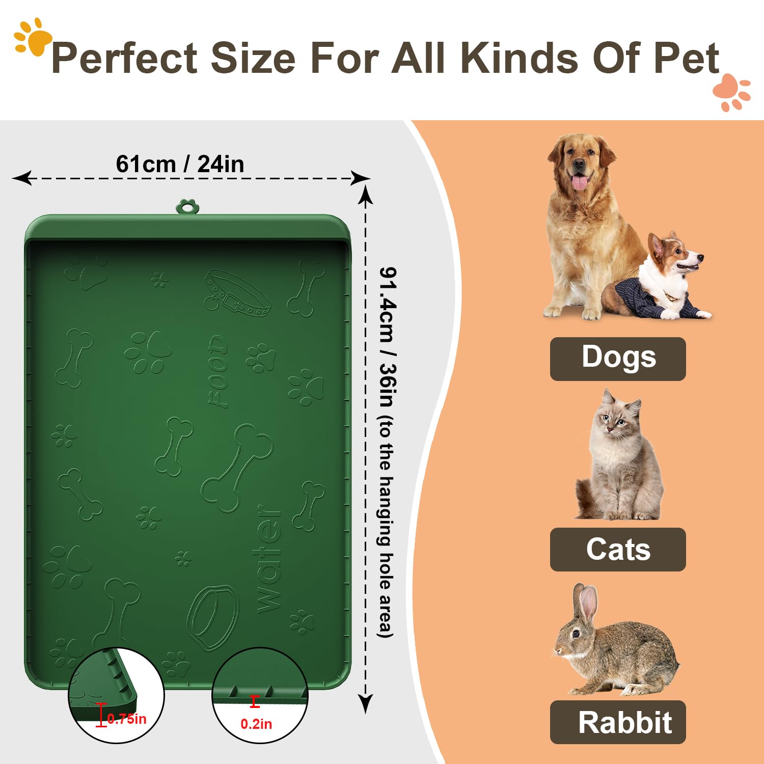 Carry360 large dog mat 36x24 suits multiple pets and big bowls.