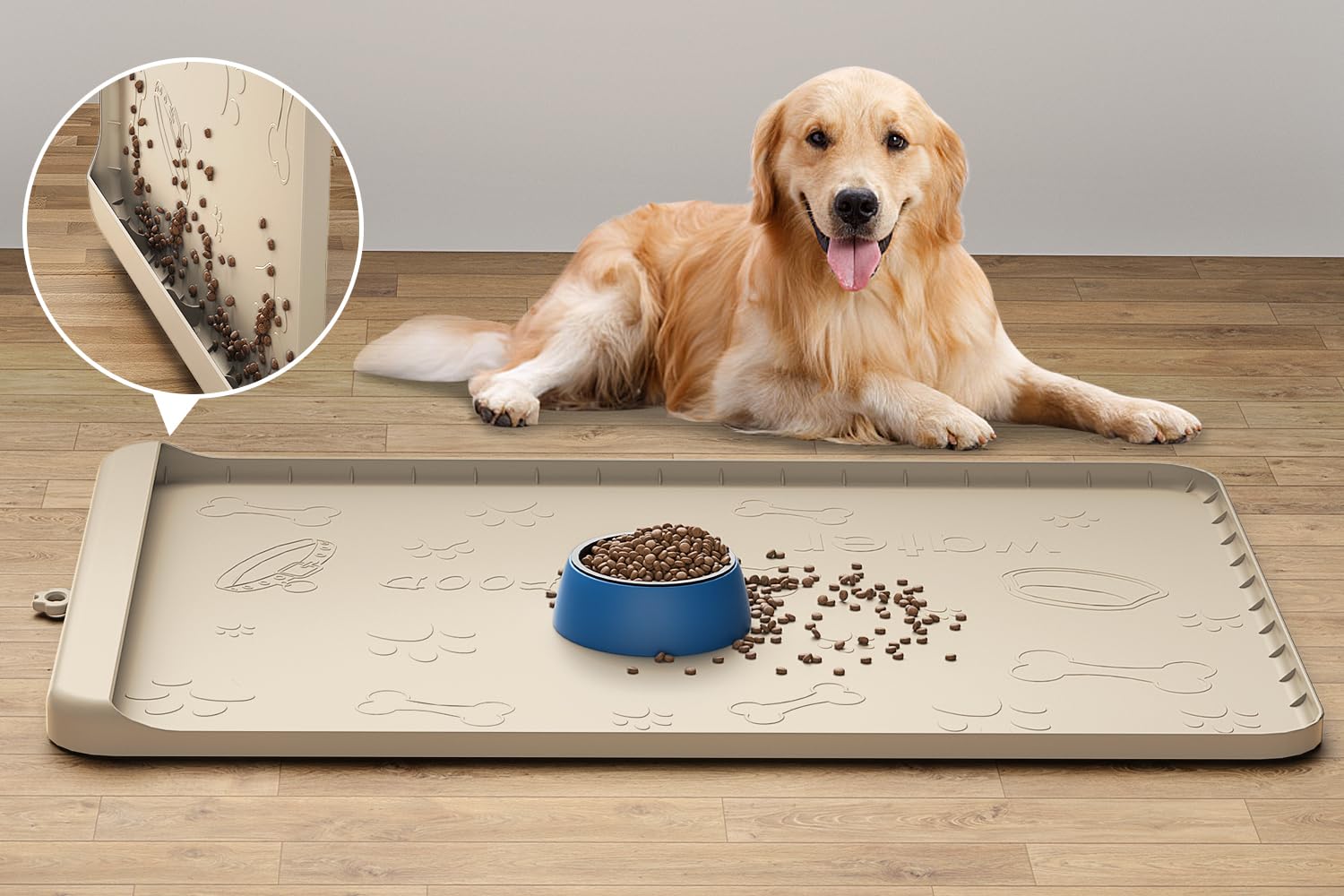 Carry360 silicone dog mat 36x24 front view for clean floors during meals.