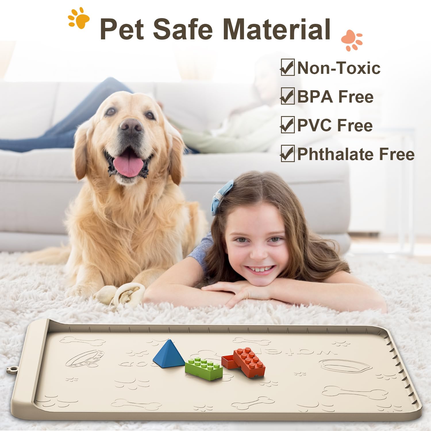 Carry360 silicone mat high edges preventing spills around bowls.