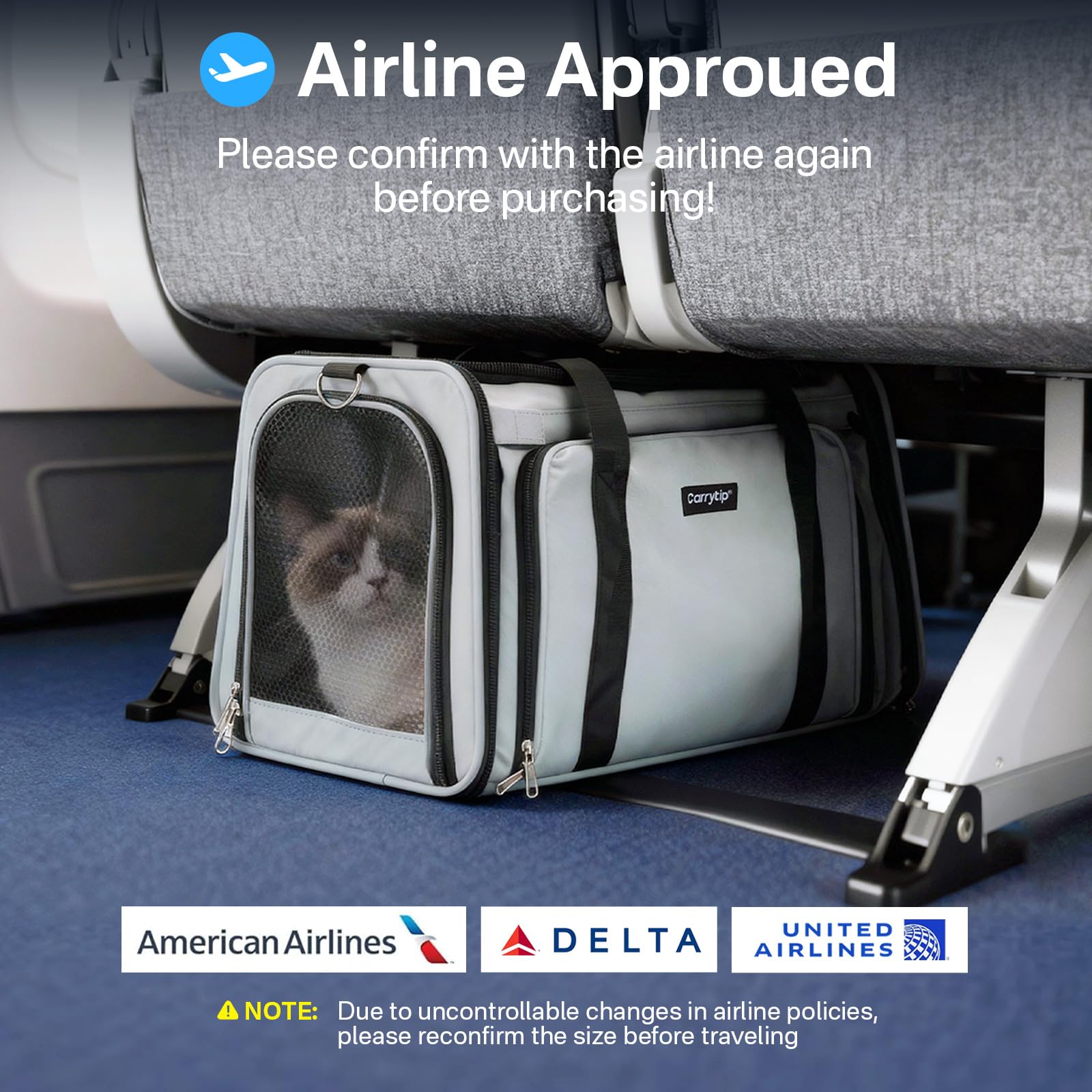 CarryTip expandable cat carrier breathable mesh panels improve airflow for pet comfort.