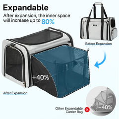 CarryTip expandable cat carrier expanded space provides extra room for a comfortable stretch.