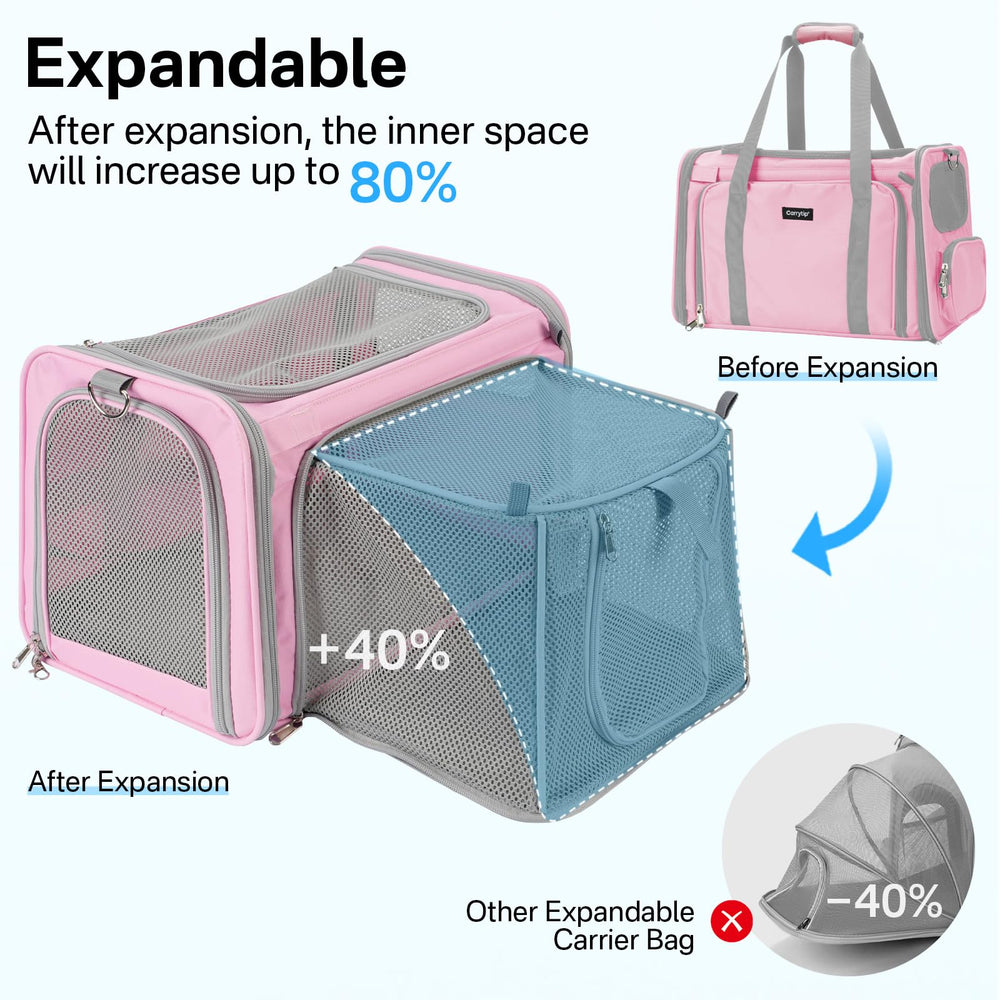 CarryTip Expandable Cat Carrier expanded showing extra lounge space
