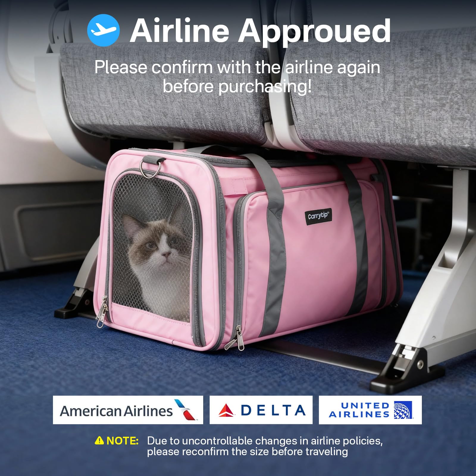 CarryTip Pink soft-sided pet carrier close-up with plush padding and mesh