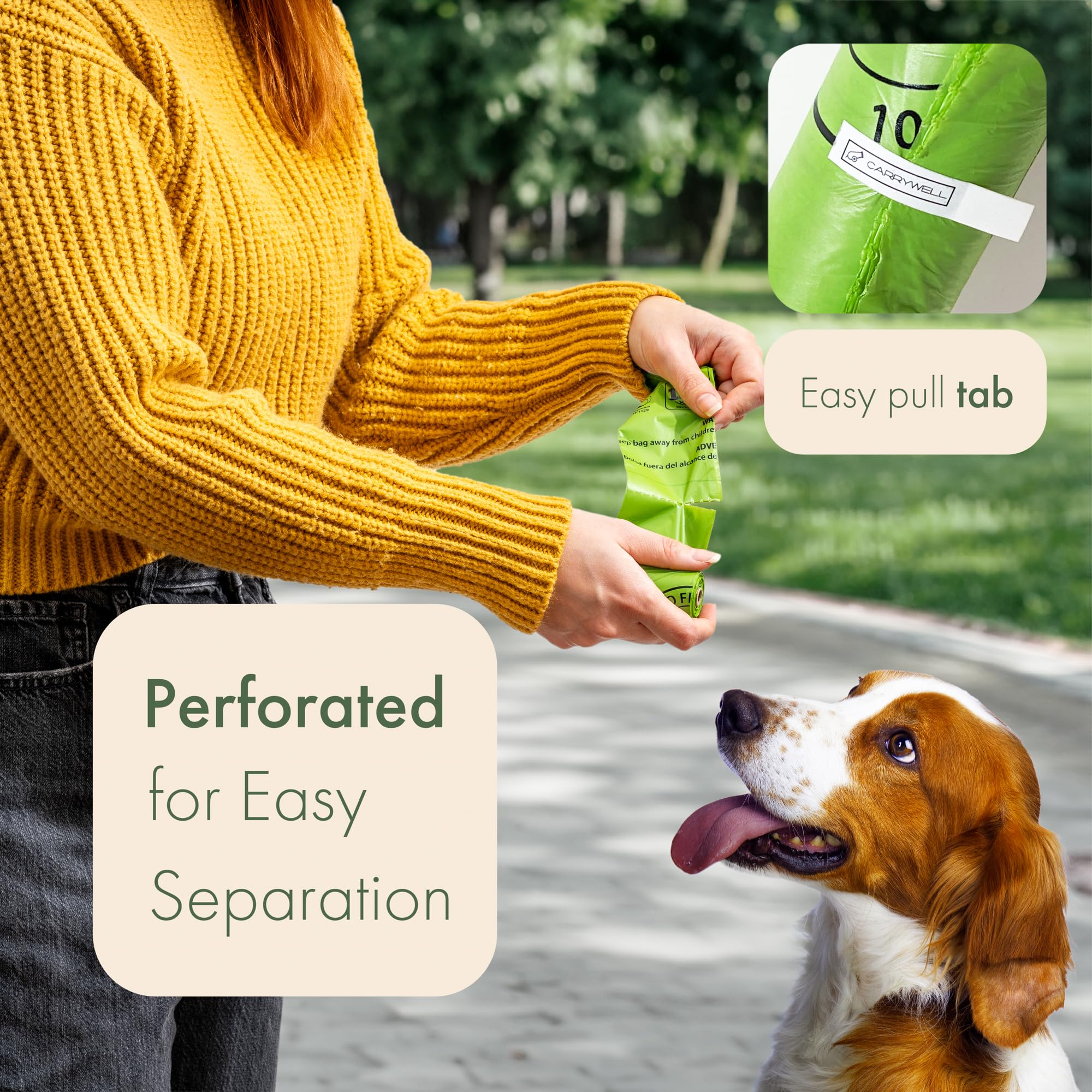 Carrywell unscented eco poop bags provide fragrance-free disposal options.