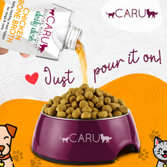 Caru Daily Dish bone broth over cat food highlights palatable topper option for cats