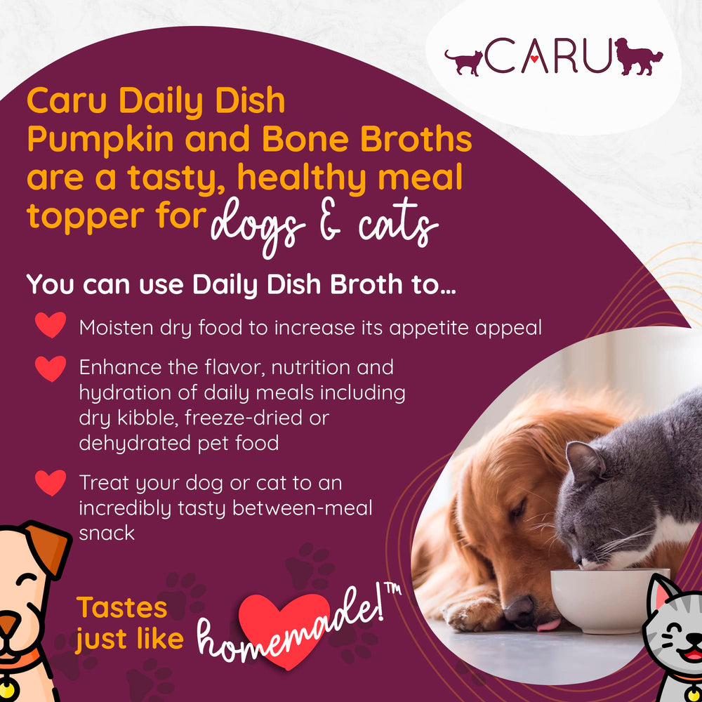Caru Daily Dish coats dry kibble to improve palatability and moisture