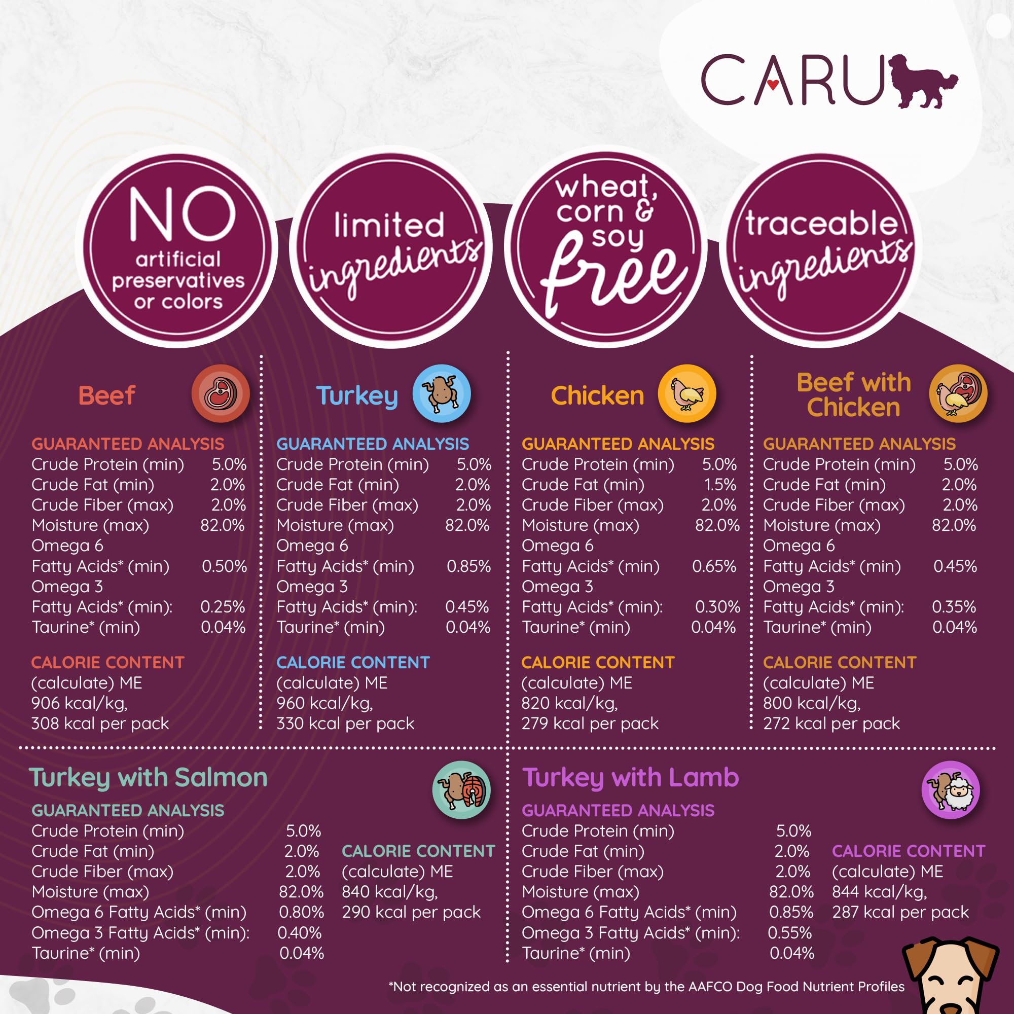 Caru Daily Dish real-meat-chunks image highlights protein-rich turkey and wild salmon.