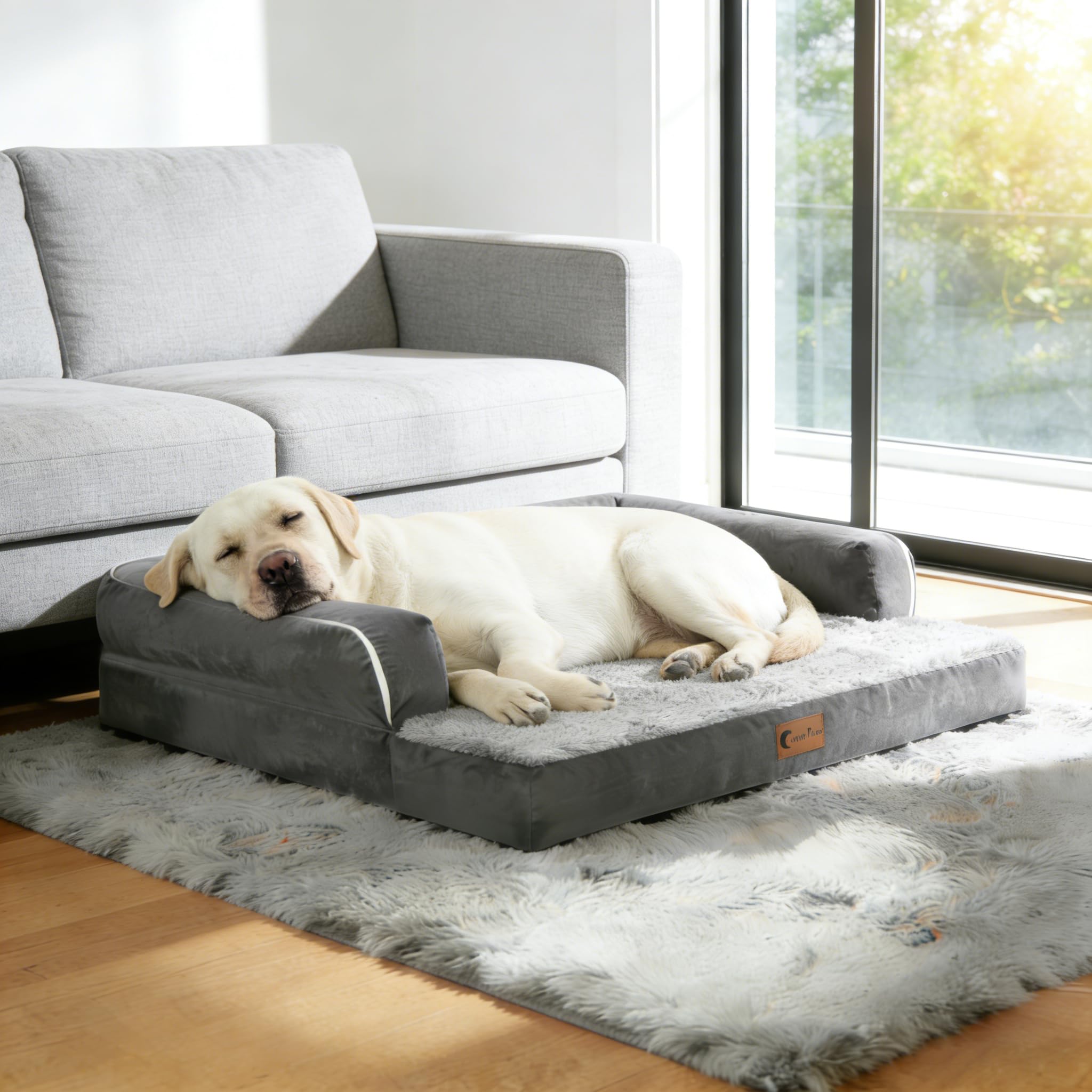 Casa Paw dark grey XL dog bed blends with home decor while supporting big dogs.
