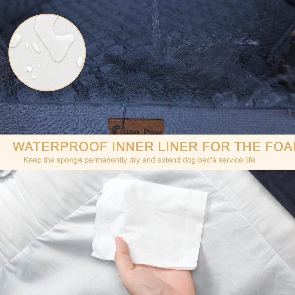 Casa Paw Orthopedic XL Bed waterproof-layer image emphasizes urine barrier and easy cleaning