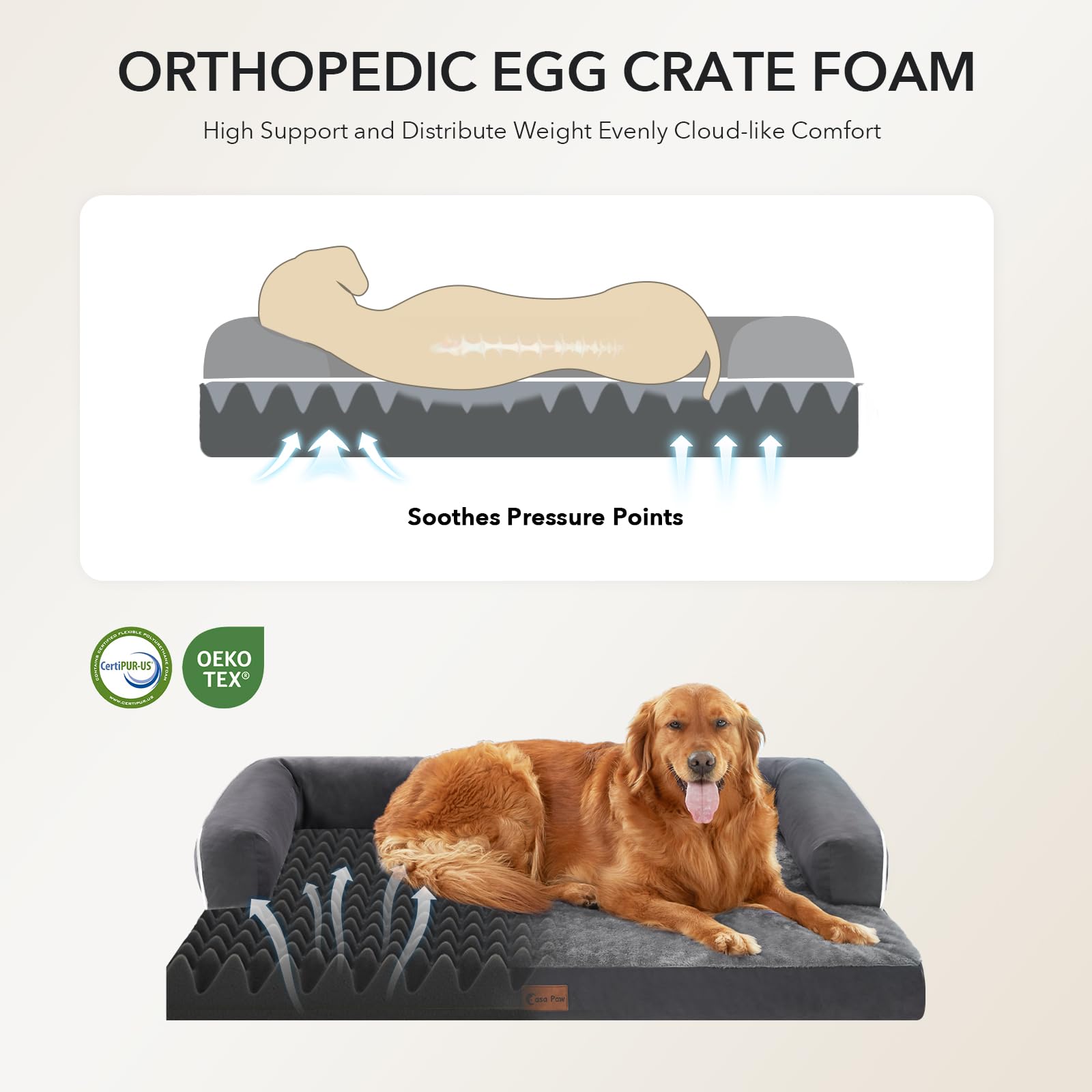 Casa Paw XL dog bed waterproof cover protects foam from spills while keeping the surface dry.