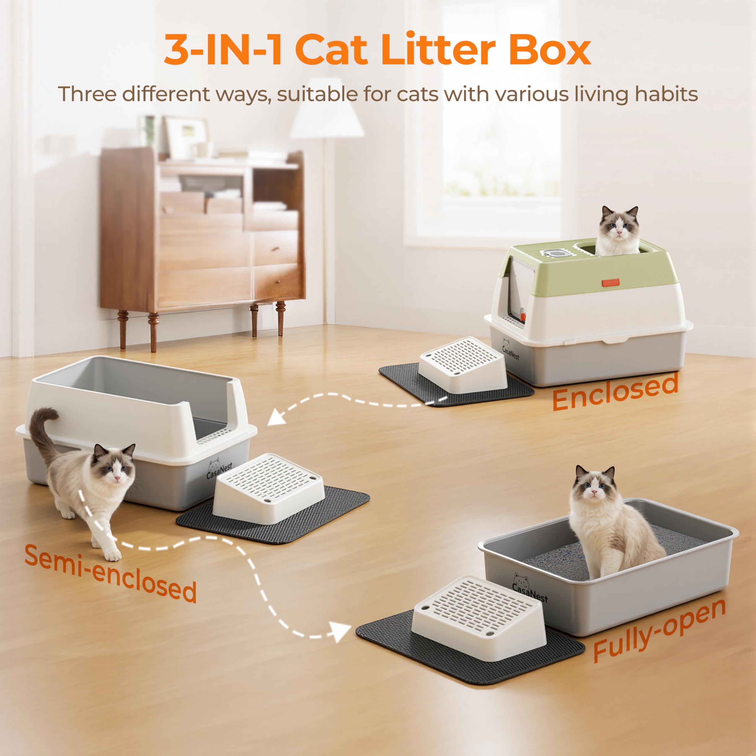 CasaNest 82L capacity litter box provides space for large cats.