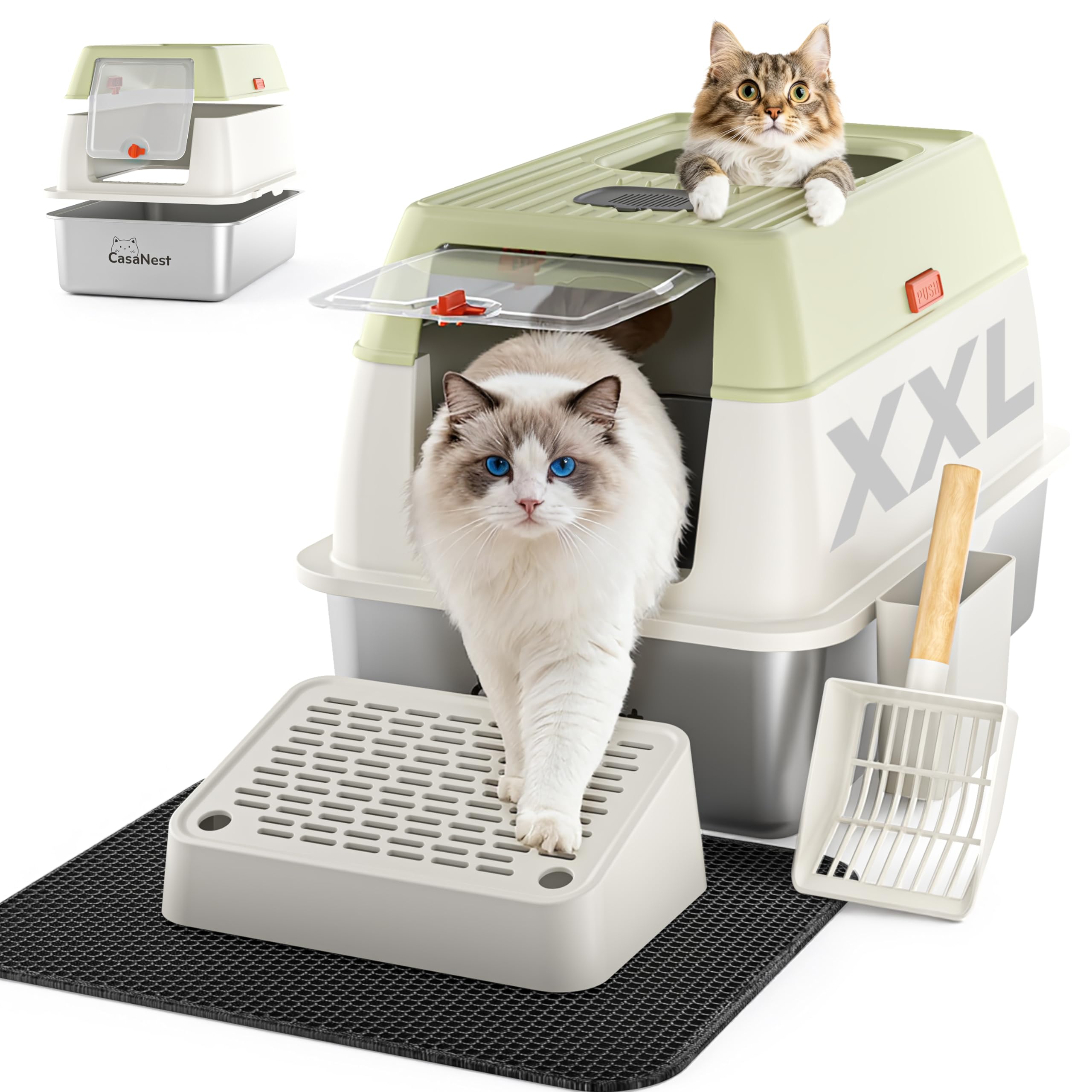 CasaNest stainless-steel cat litter box with closed top for privacy and odor control.