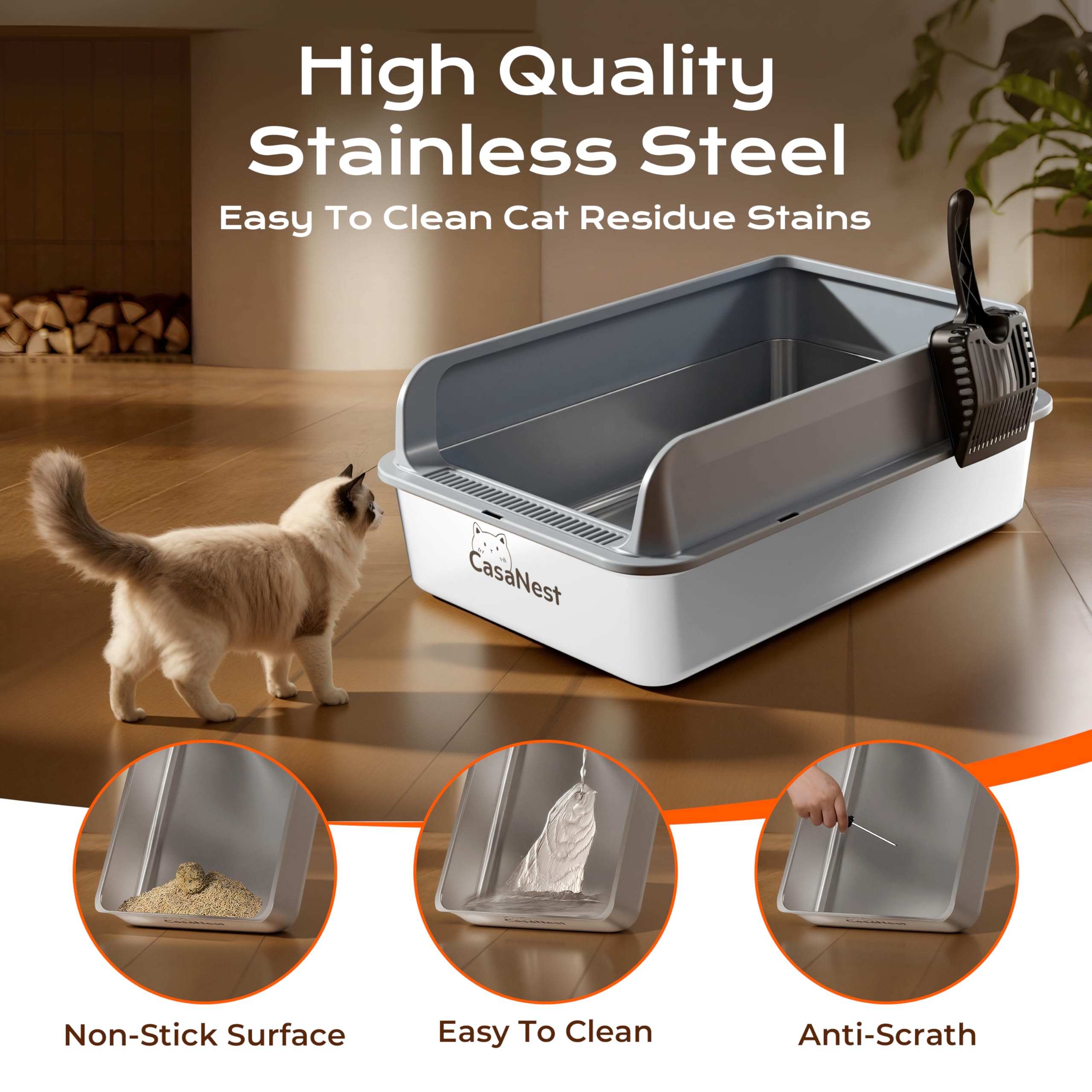 CasaNest XXXL high sides prevent leaks and keep litter contained.
