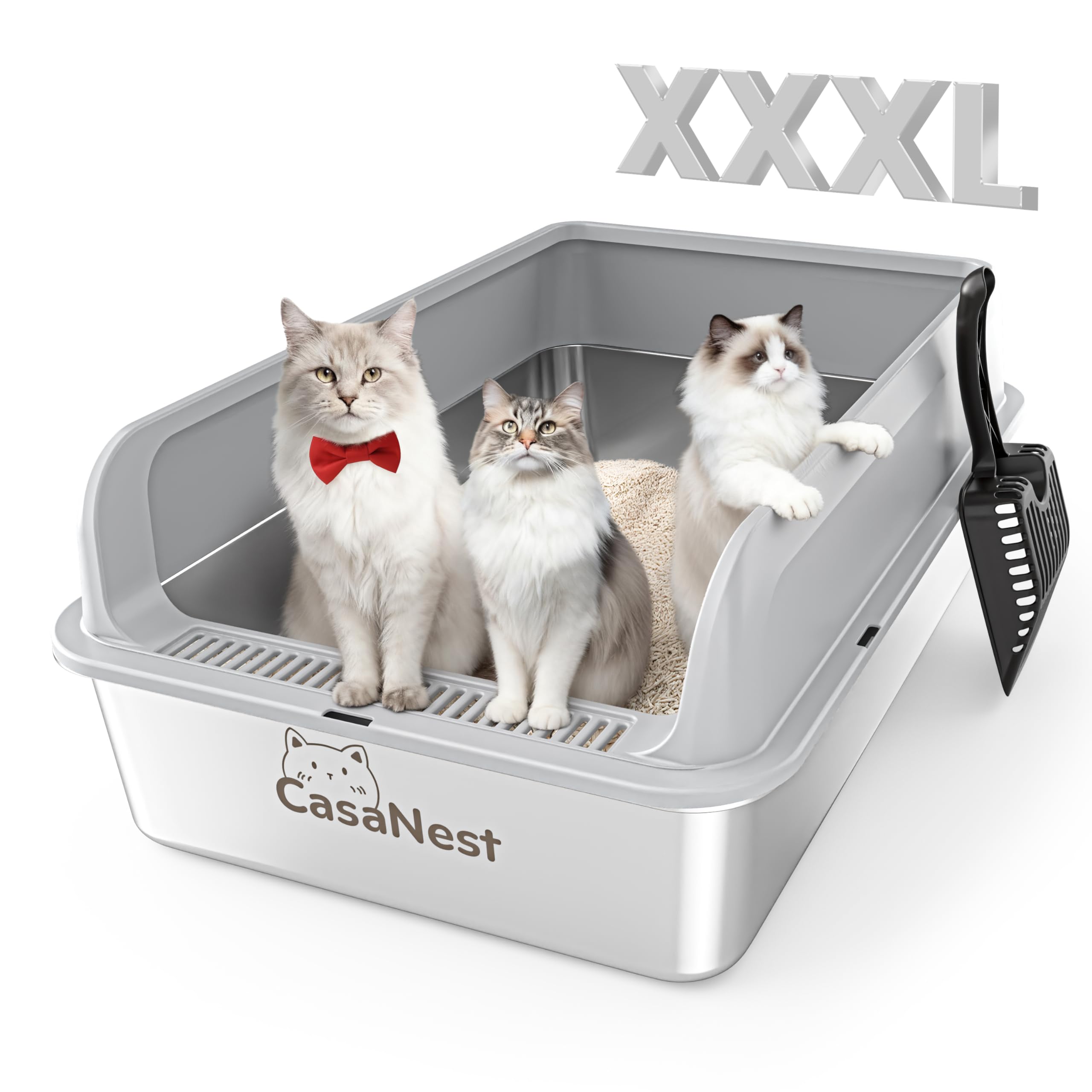 CasaNest XXXL litter box front view showing extra large footprint for big cats