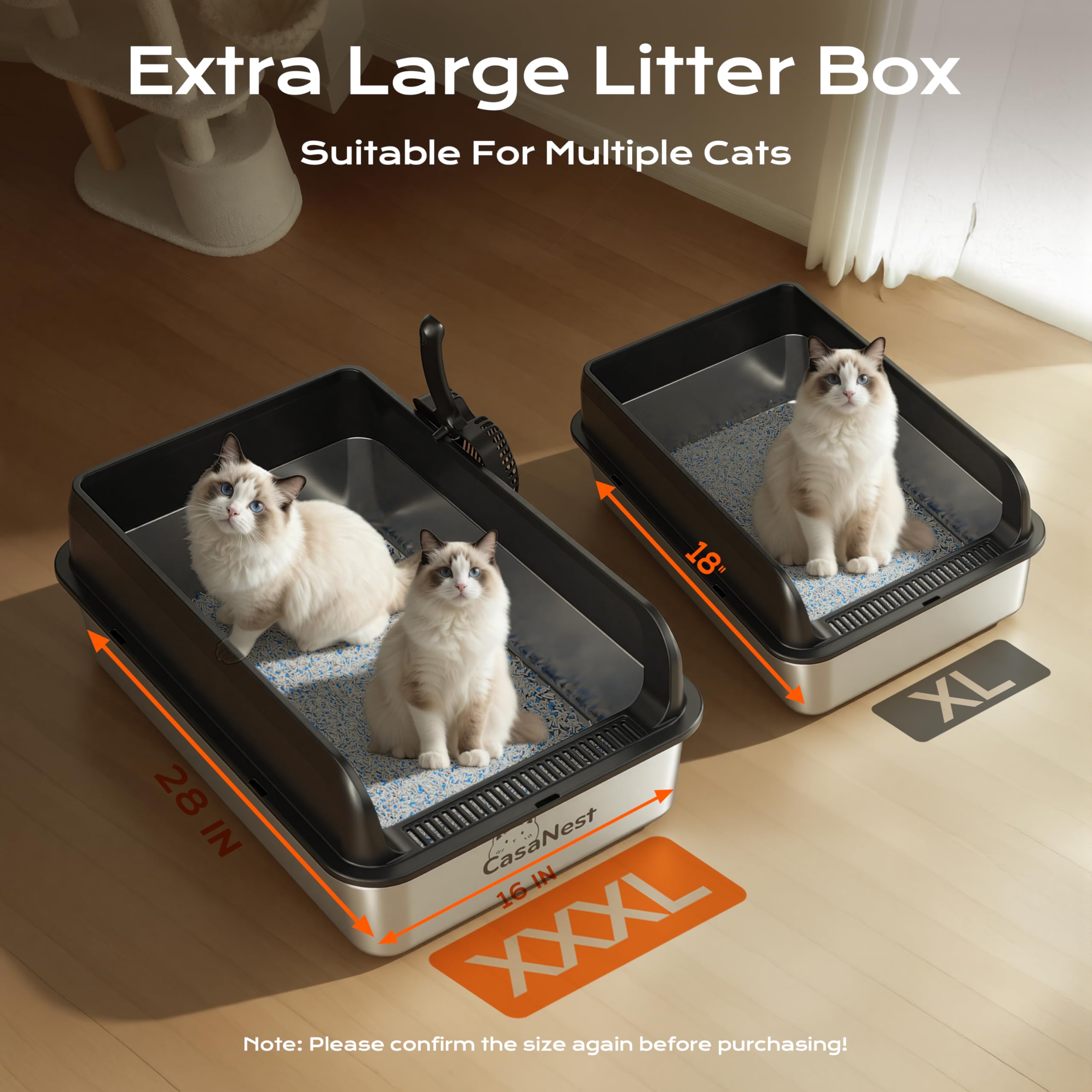 CasaNest XXXL low-entry stainless steel litter box promotes easy access for kittens and seniors.