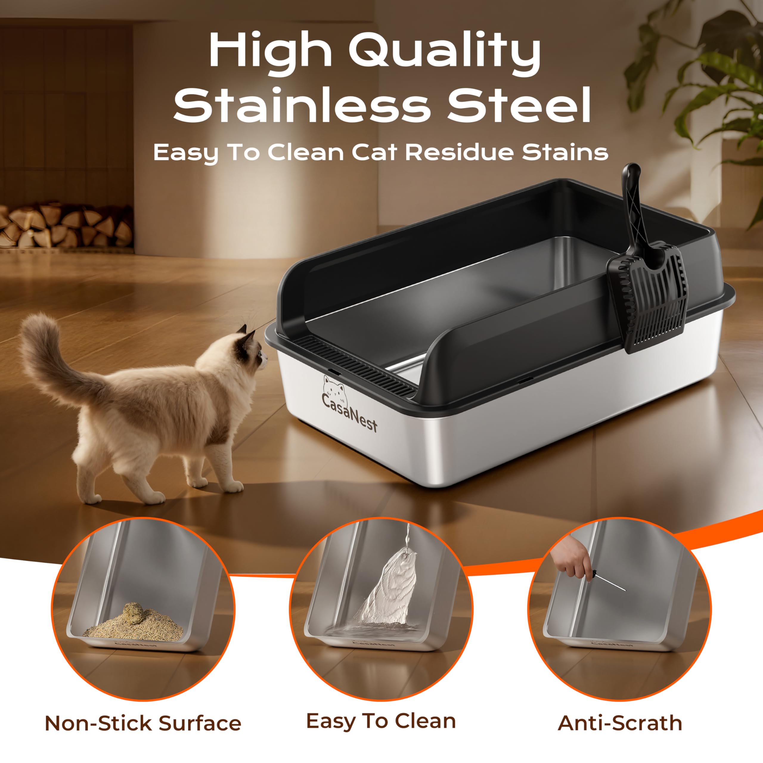 CasaNest XXXL open-top design with low-profile edges reduces litter kick-out.