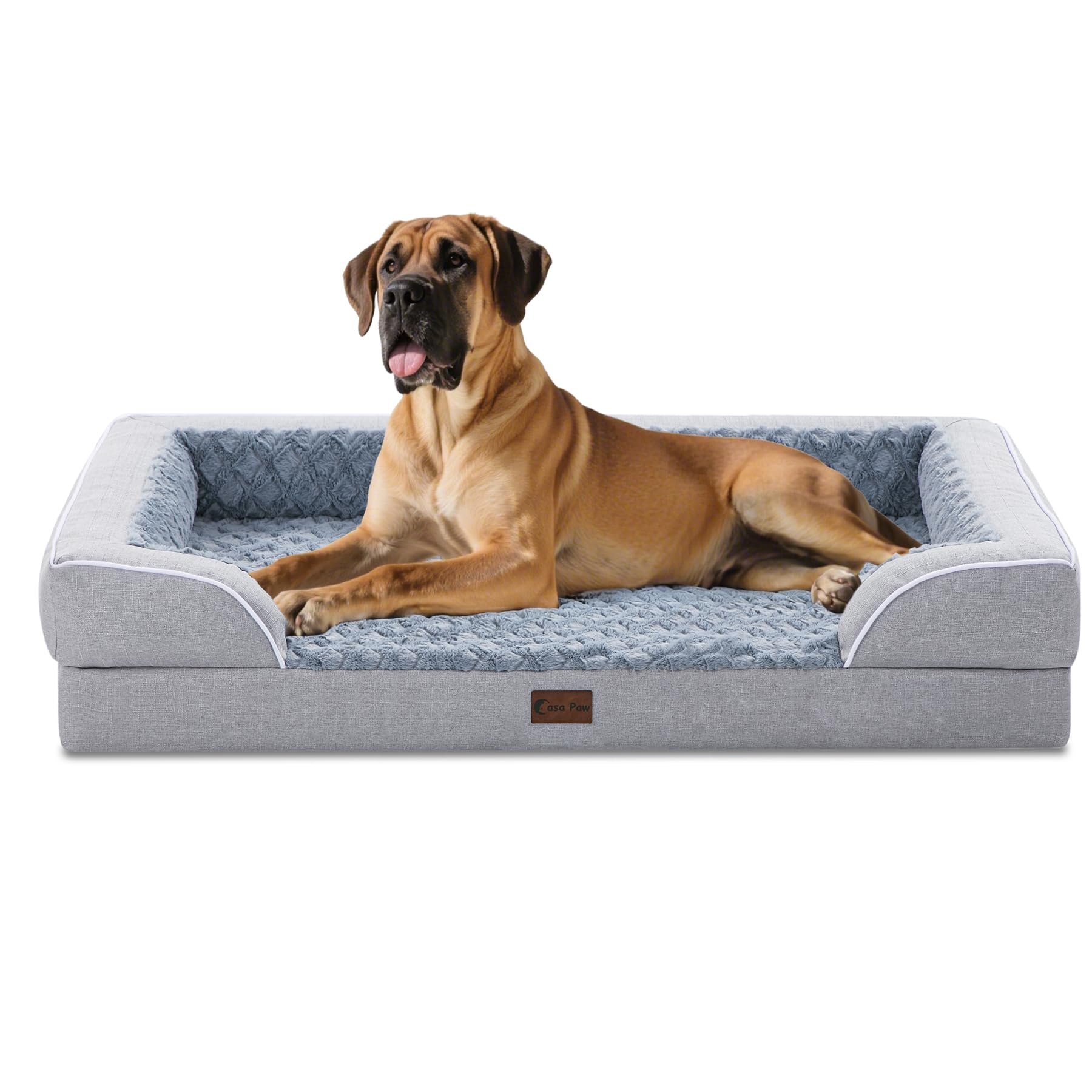 Casa Paw dog on XXL bed demonstrates size up to 125 lbs