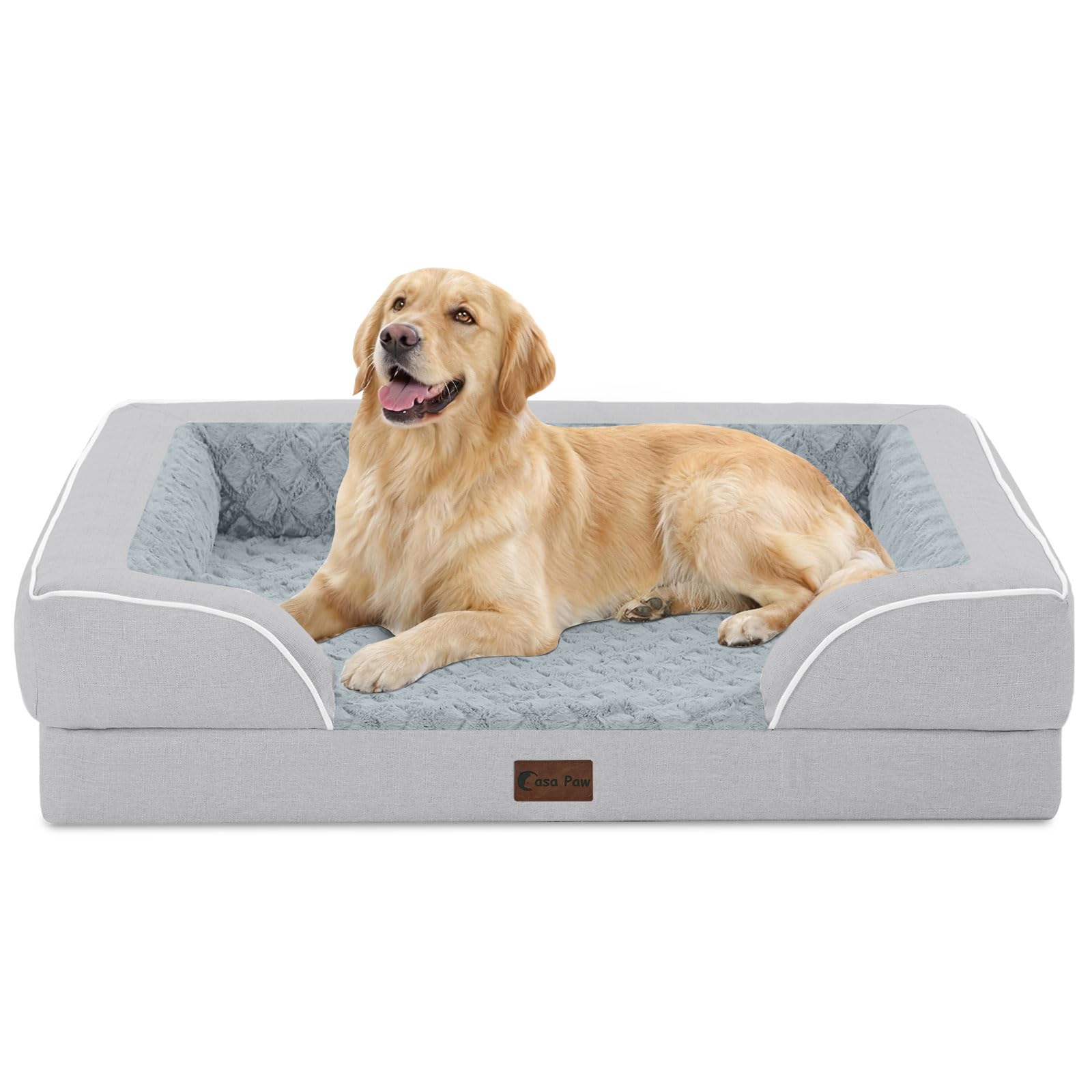 Casa Paw orthopedic bed side view shows four-sided bolster for cozy security