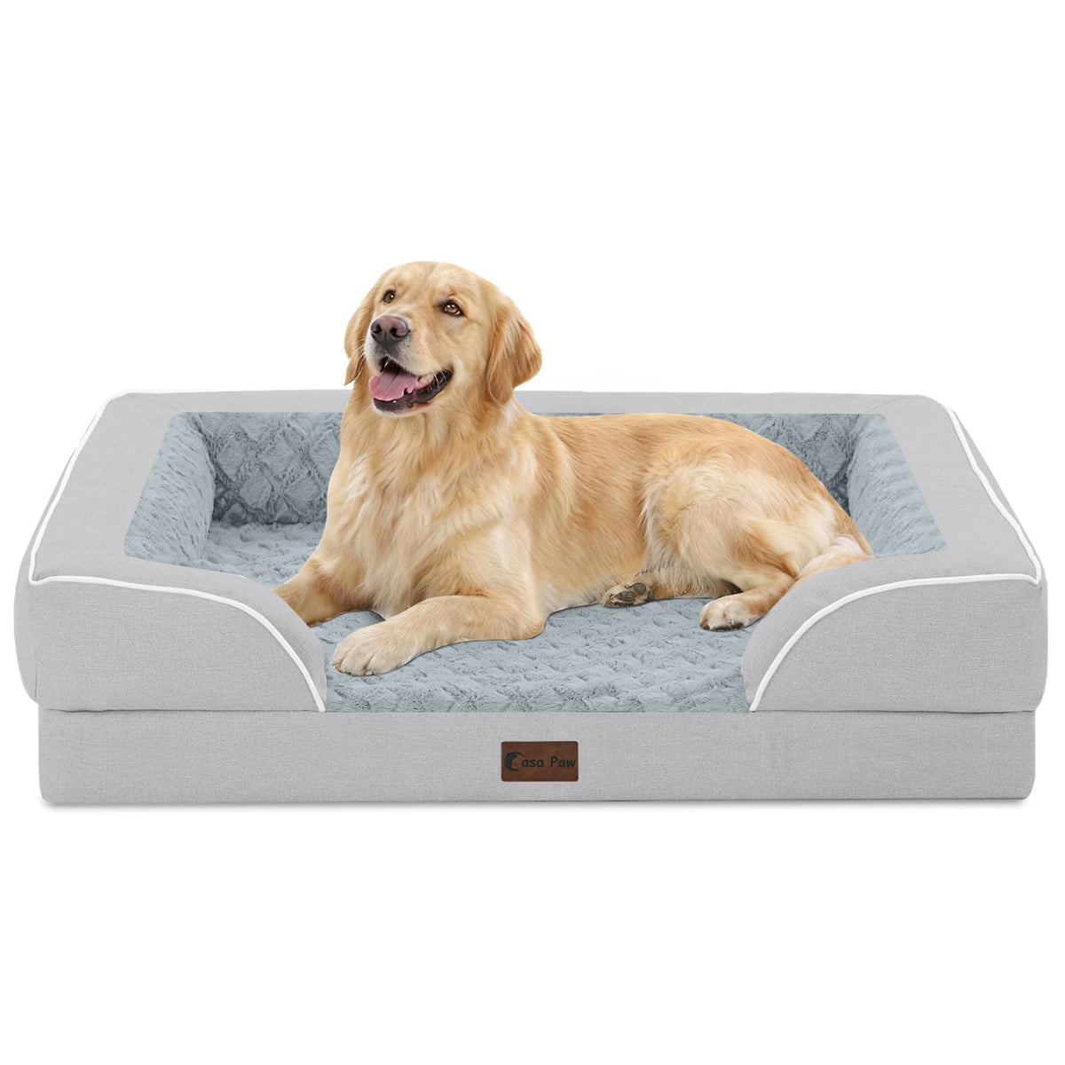 Casa Paw orthopedic bed side view shows four-sided bolster for cozy security