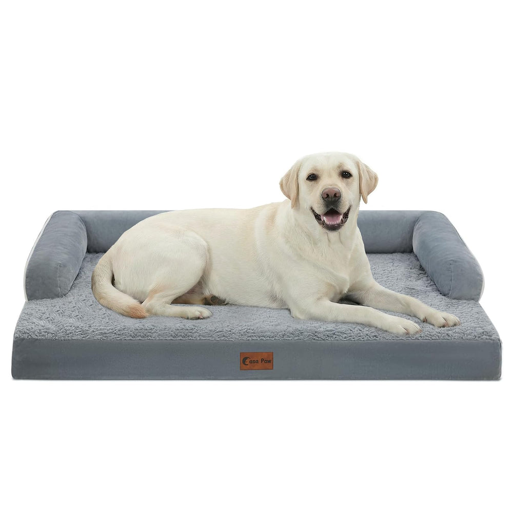 Casa Paw orthopedic xl dog bed front view in grey for spacious lounging and big-dog comfort