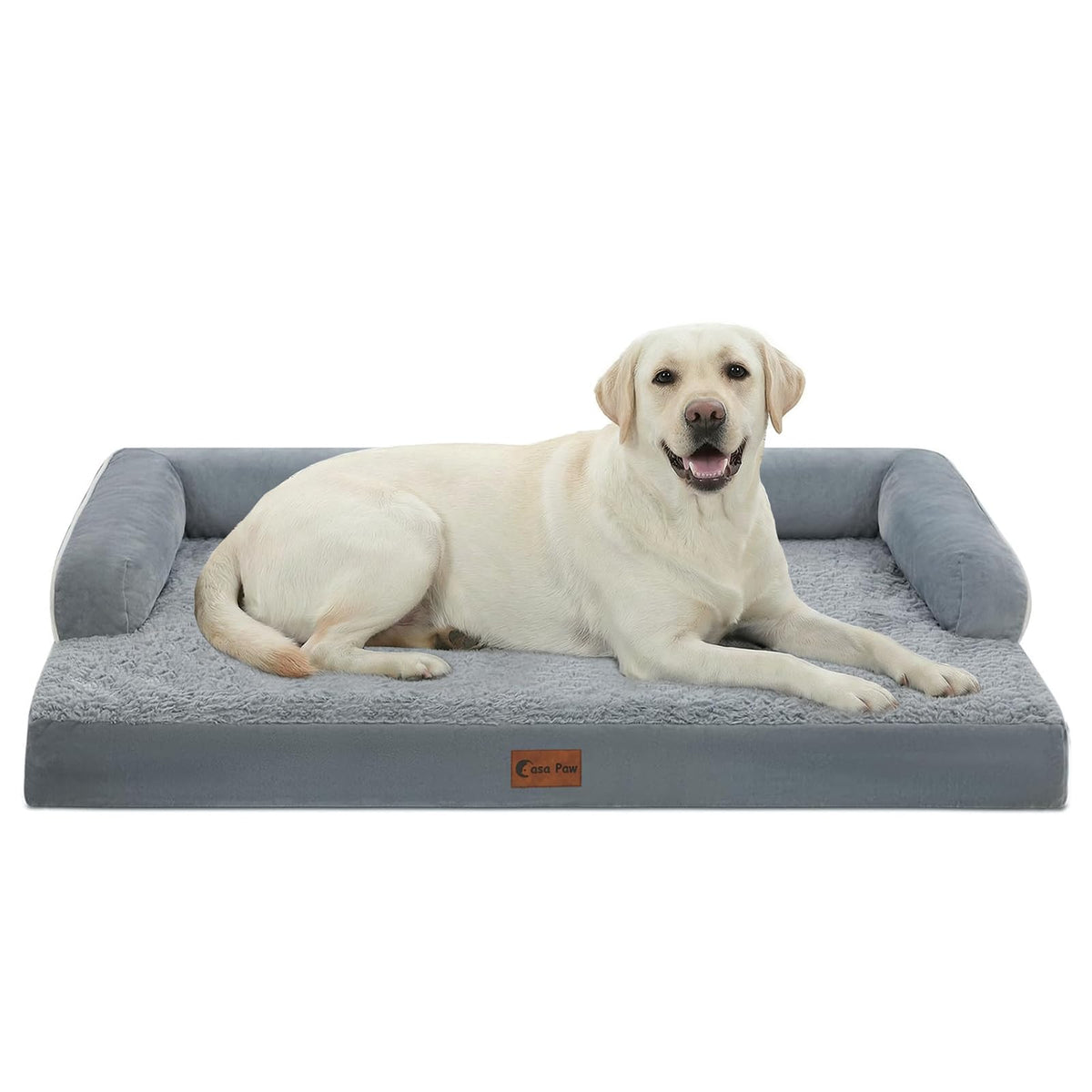 Casa Paw orthopedic xl dog bed front view in grey for spacious lounging and big-dog comfort
