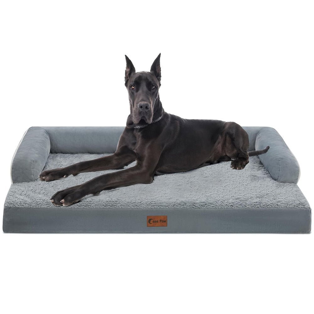 Casa Paw Orthopedic XXL bed front view shows spacious grey lounging area for large dogs