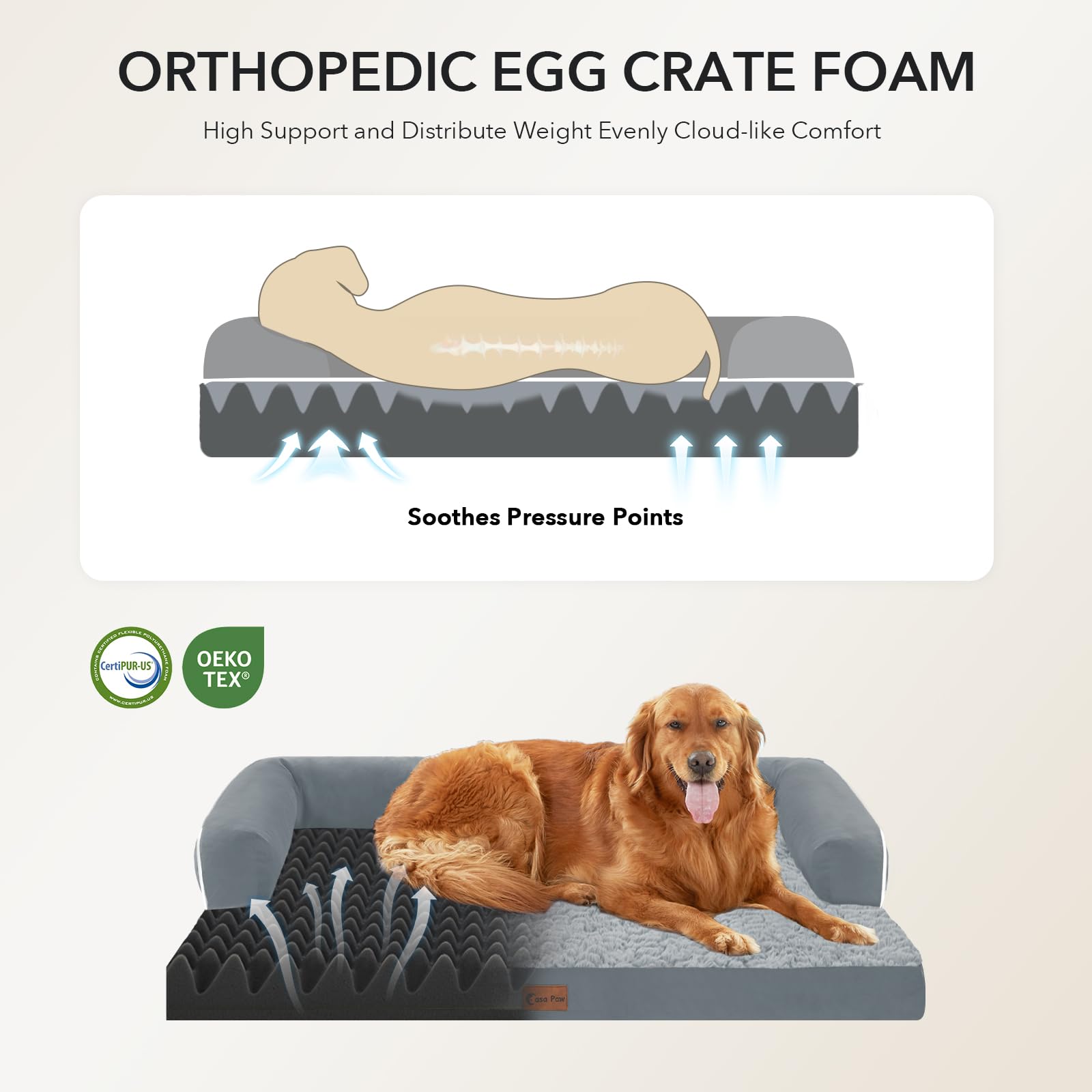 Casa Paw Orthopedic XXL bed side view highlights bolsters for neck and body support