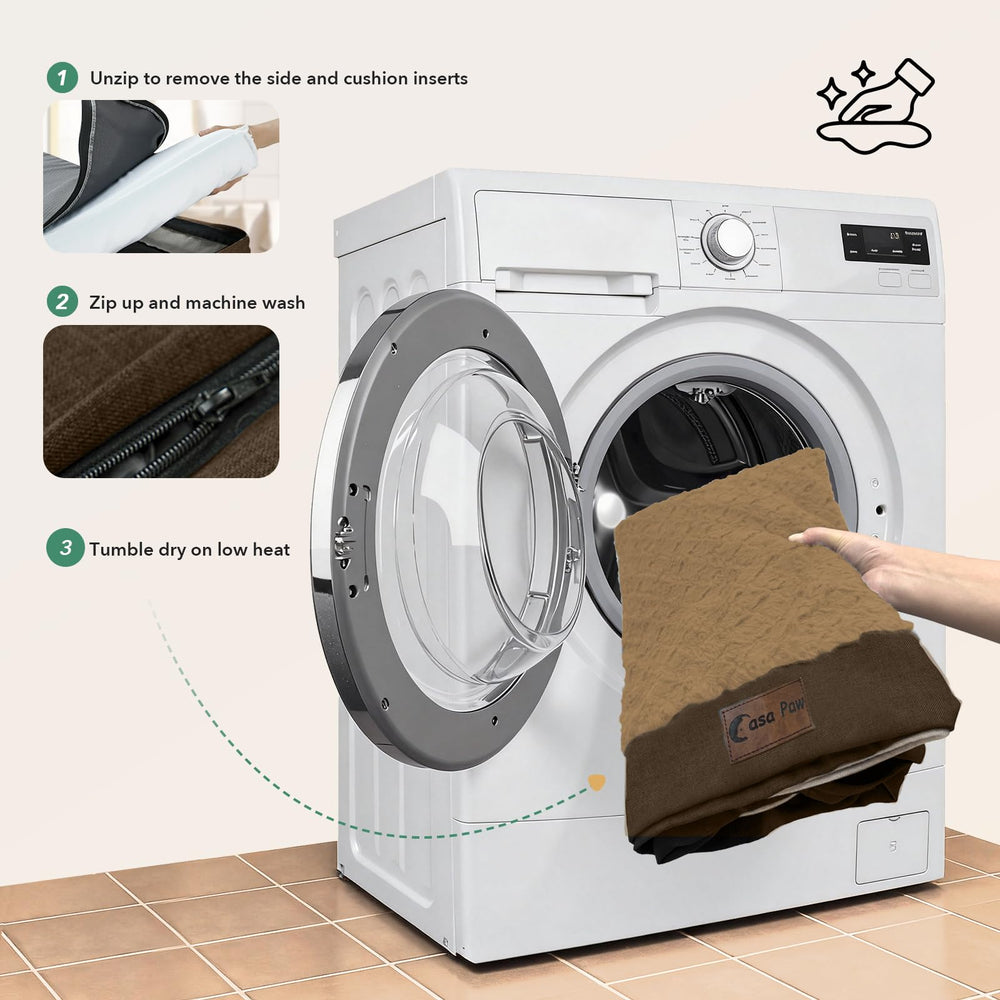 Casa Paw removable cover closeup indicating machine-washable care