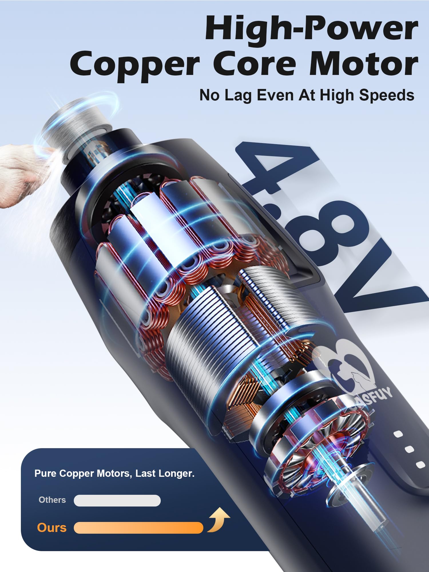 Casfuy 4.8V copper core motor provides steady power for tough nails
