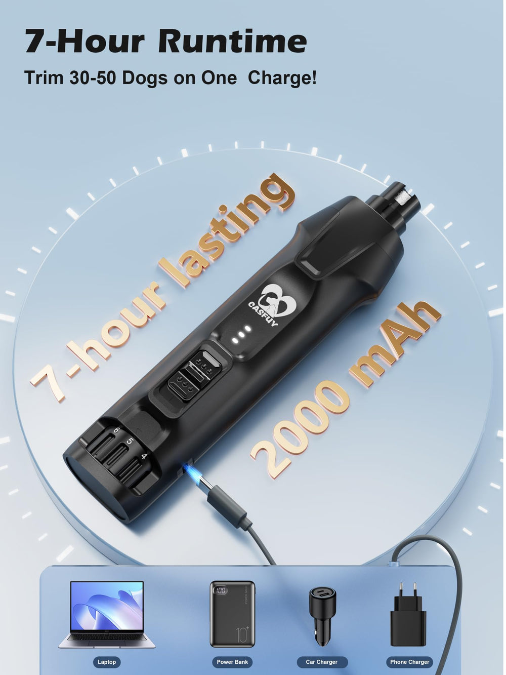 Casfuy 7-hour runtime powers long grooming sessions on one charge