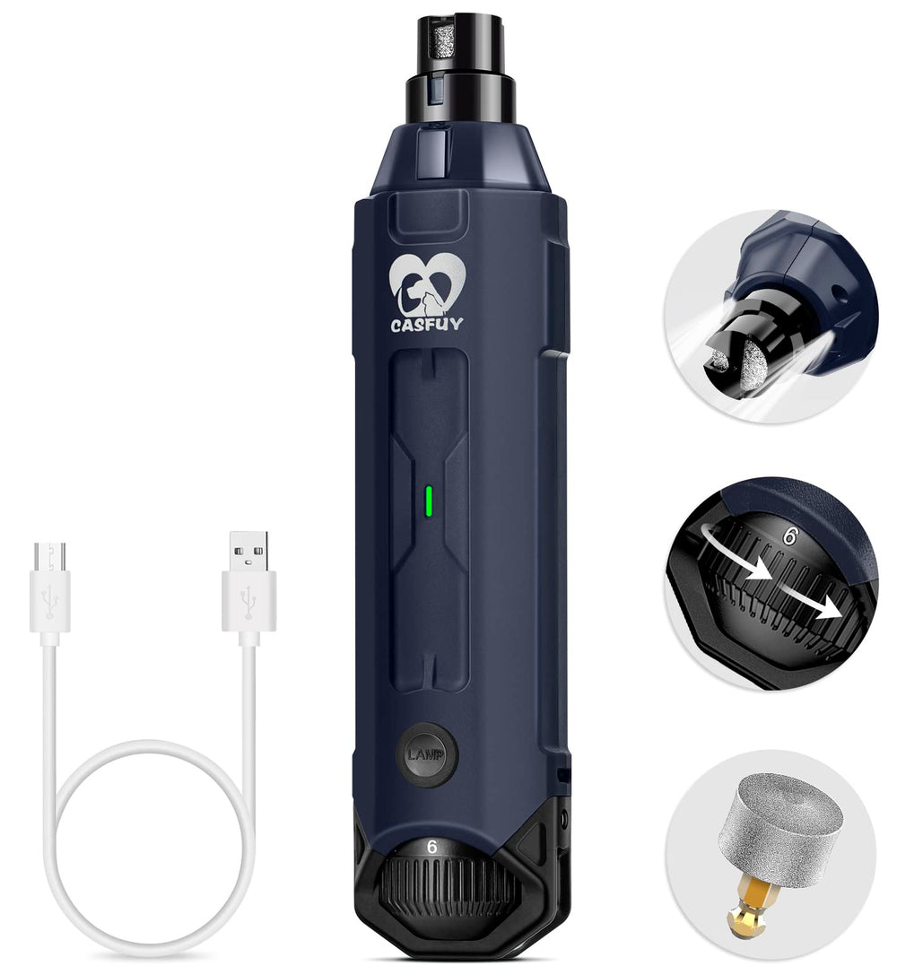 Casfuy 6-Speed Dog Nail Grinder blue front-view for precise at-home trimming