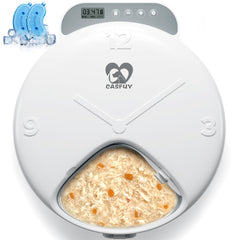 Casfuy battery-operated cat feeder front view enables simple timer-based meal scheduling.