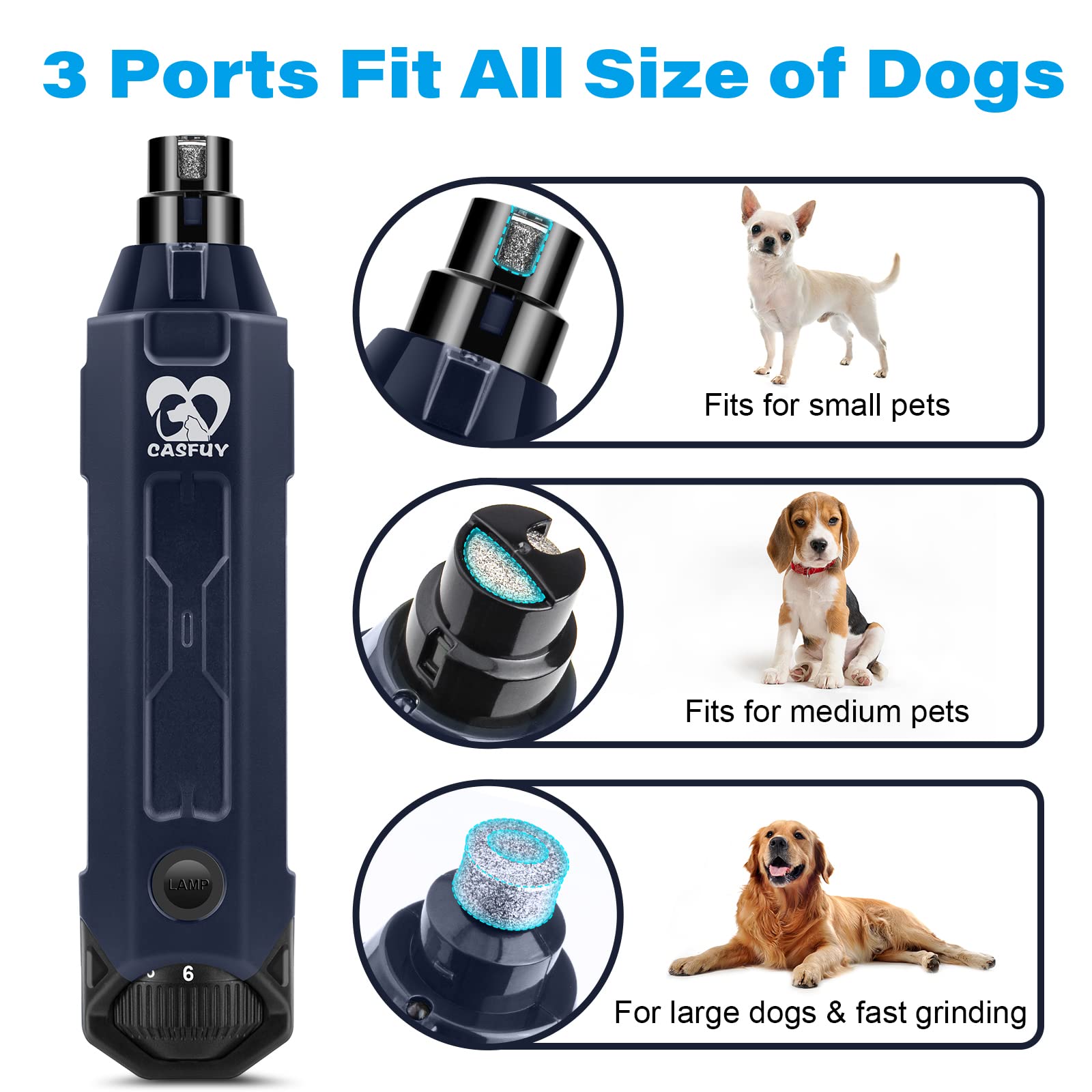 Casfuy cordless dog nail trimmer with ergonomic blue handle for easy control