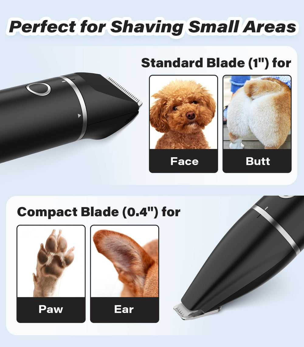 Casfuy cordless dog paw trimmer battery life up to 1.5 hours after a 90-minute charge.