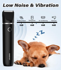 Casfuy cordless dog paw trimmer operates with low noise and vibration for calmer sessions.