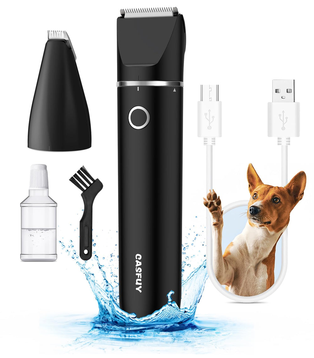 Casfuy cordless dog paw trimmer with standard head enables precise paw grooming on small pets.