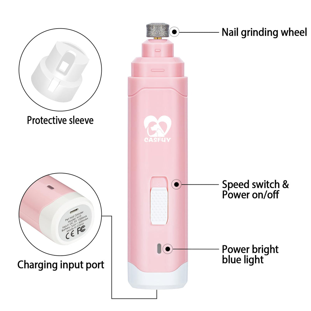 Casfuy dog nail grinder 2-speed switch close-up illustrating adjustable grinding power.