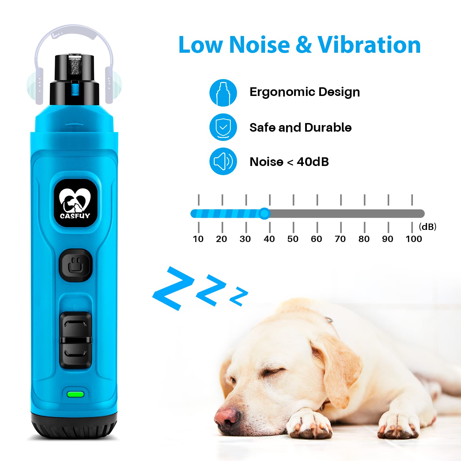 Casfuy dog nail grinder shows 2-speed switch for versatile grooming
