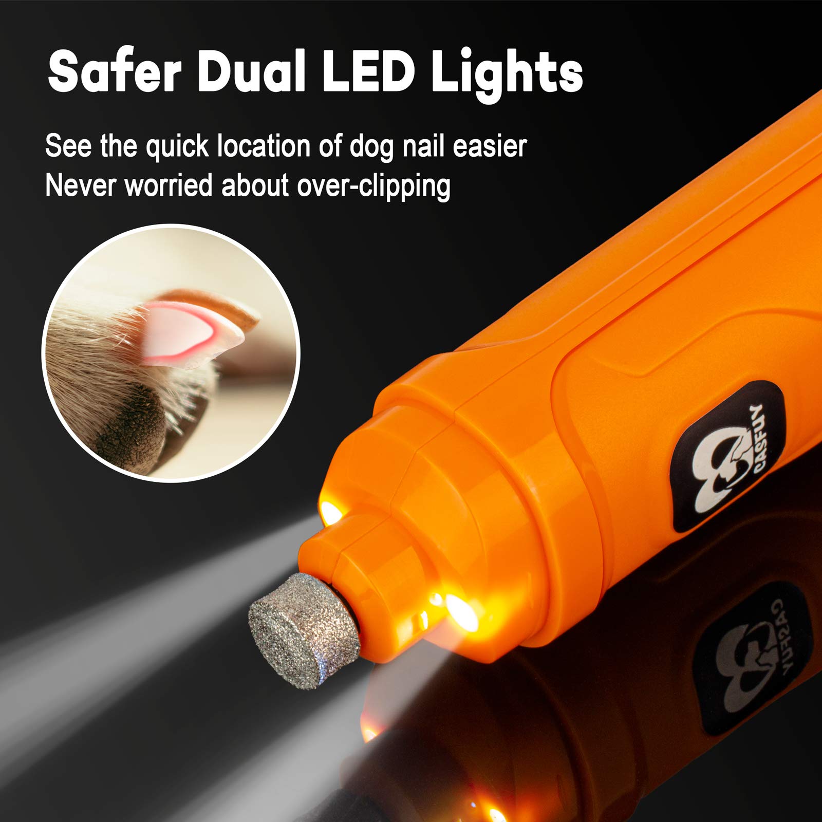 Casfuy dog nail grinder with 2-speed switch for adaptable trimming